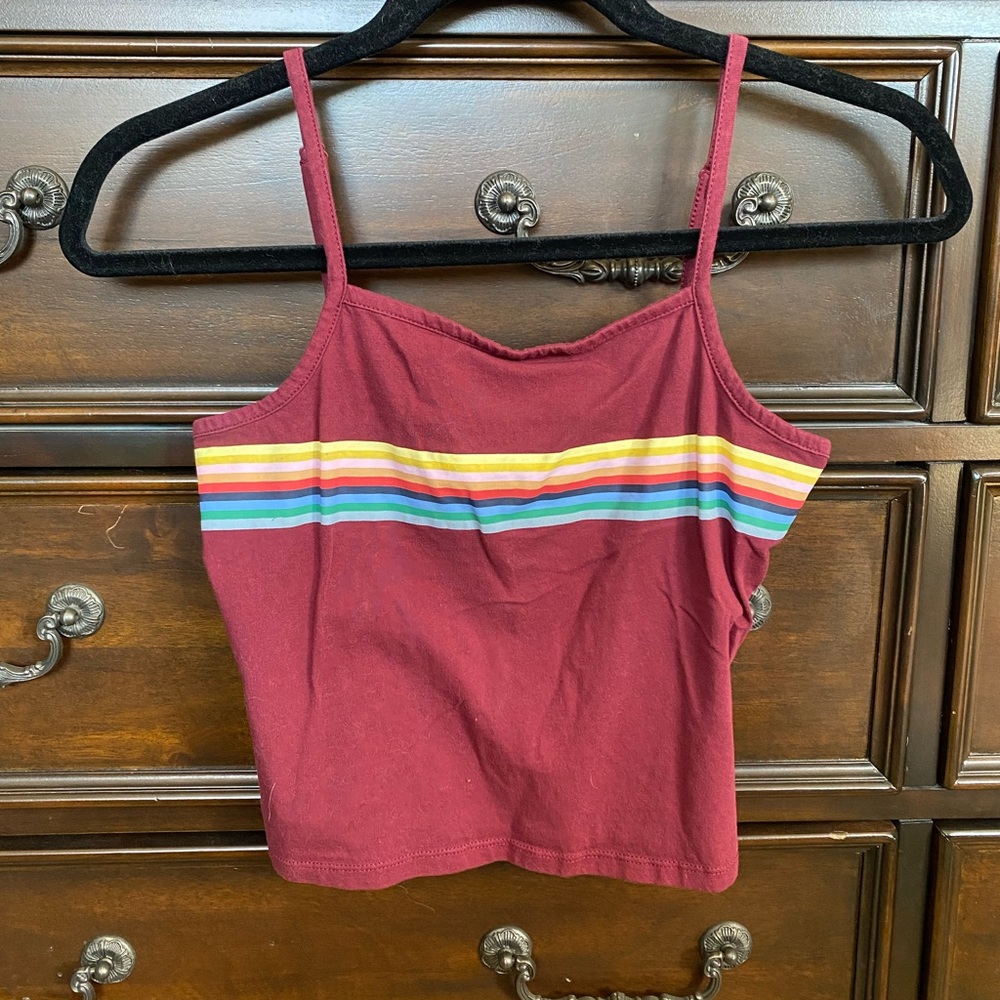 Maroon and Rainbow Tank, Cropped/Fitted